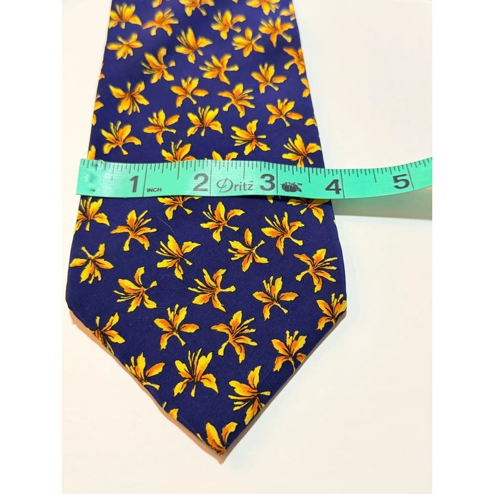 J. Garcia Silk Tie Landscape With Eye Collection Ten Navy Floral Lily Art